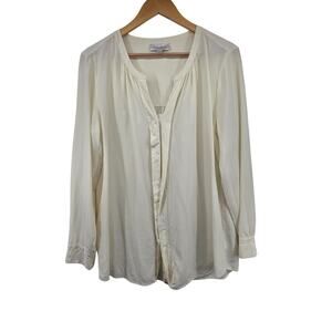 Nordstrom Collection Large Silk Blouse Button-Front Long Sleeve Cream